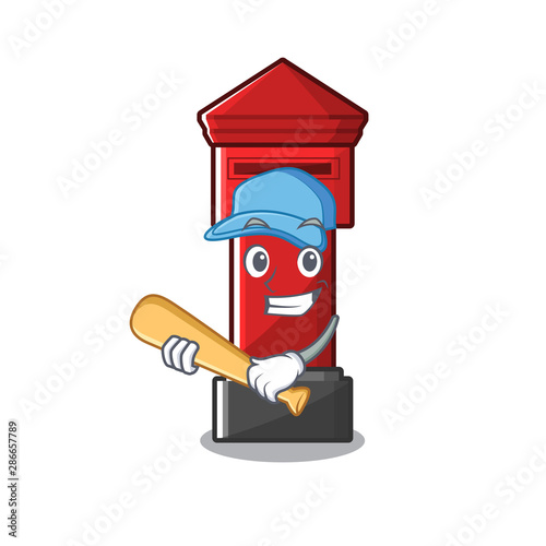 Playing baseball pillar box isolated with the cartoon