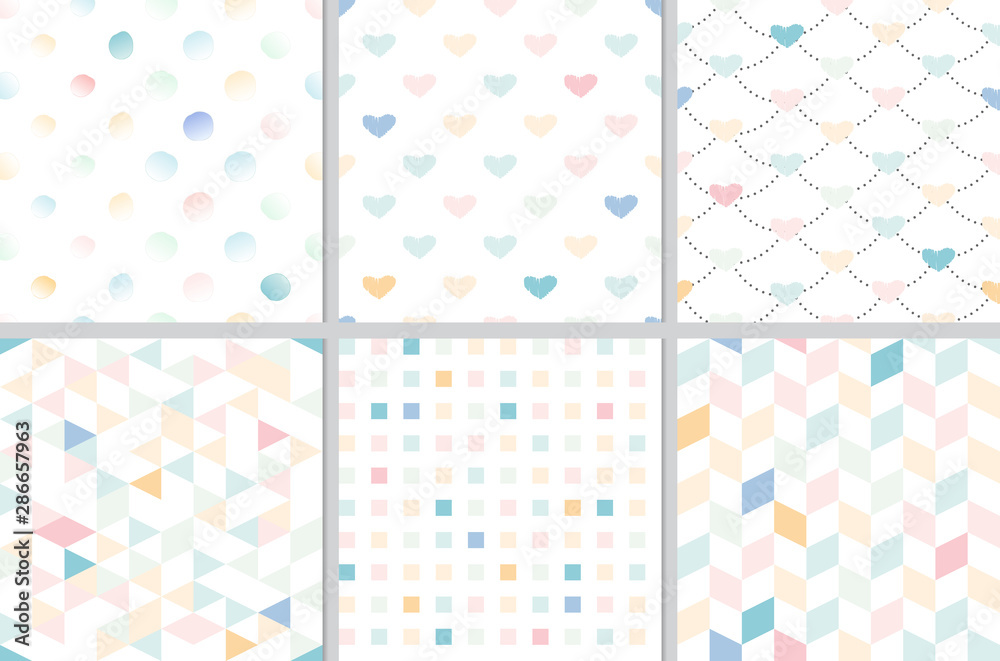rainbow pastel heart and geometric seamless pattern collection eps10 vectors illustration