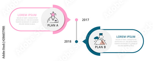 Vector infographic flat template circles for two label, diagram, graph, presentation. Business concept with 2 options. For content, flowchart, step for step, timeline, workflow, marketing