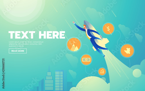 Businessman startup landing page with text