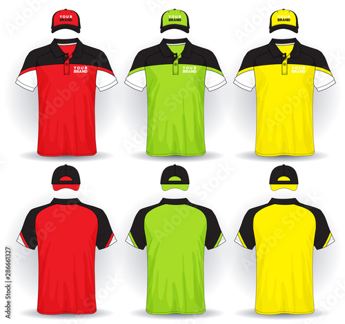 Set of uniform template, polo shirts and caps.