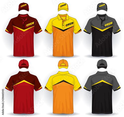 Set of uniform template, polo shirts and caps.