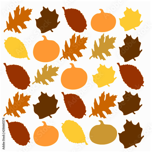 Vector pattern of multi colored autumnal leafs and pumpkin