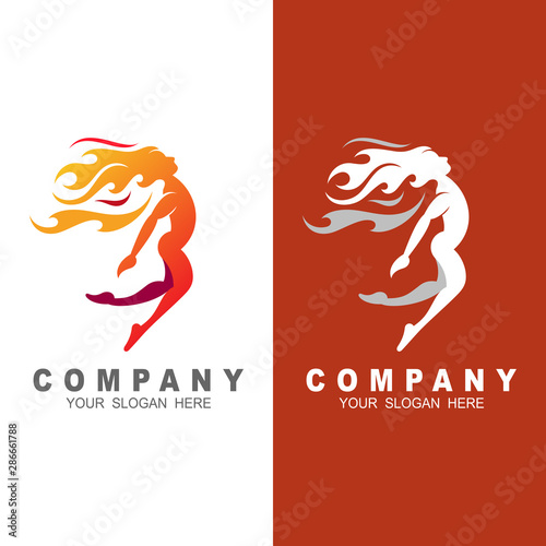 girl dancing with fire, image for your logo, label, emblem, salon icon, hair and fire logo vector