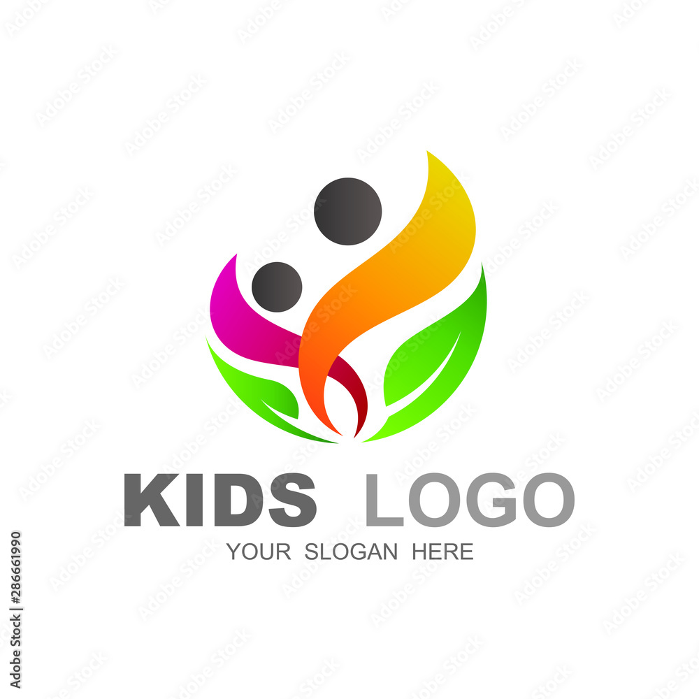 people logo with family design template, human and leaf icon, medical logo