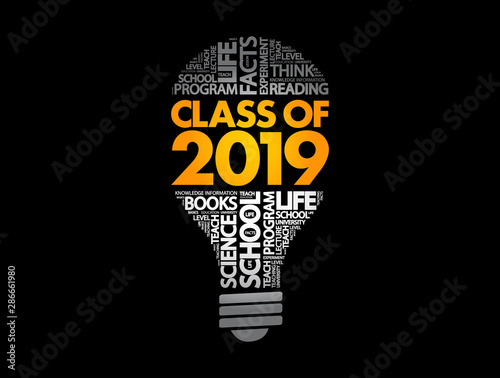 CLASS OF 2019 light bulb word cloud collage, education concept background