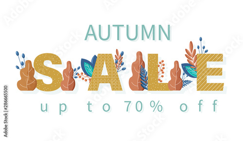 Autumn sale banner Vector flat style. Fall seasonal discount brochure templates