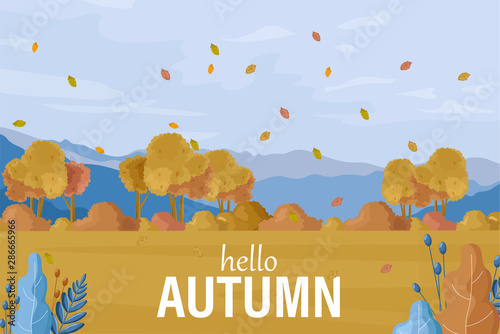 Autumn landscape Vector. Fall season background flat styles