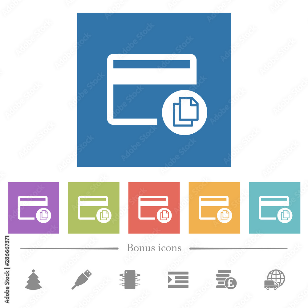 Credit card transaction templates flat white icons in square backgrounds