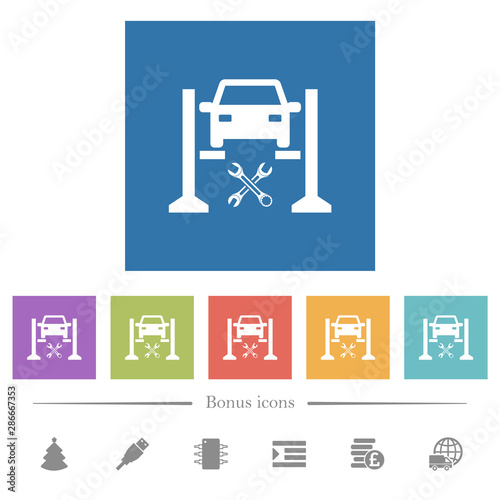 Car service flat white icons in square backgrounds photo