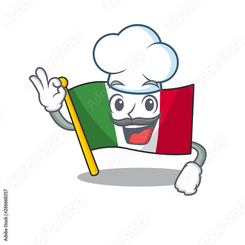 Chef italy flags placed in cartoon tables