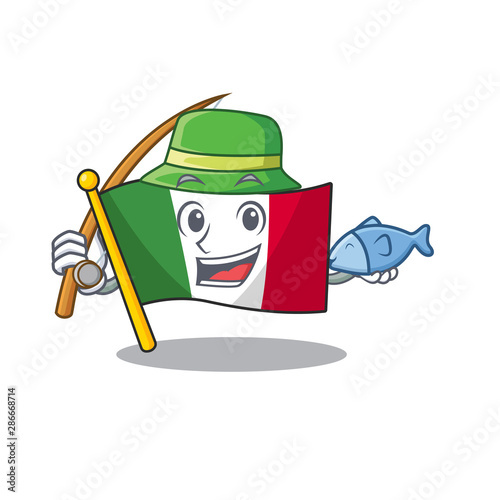 Fishing italy flags isolated wth the cartoon
