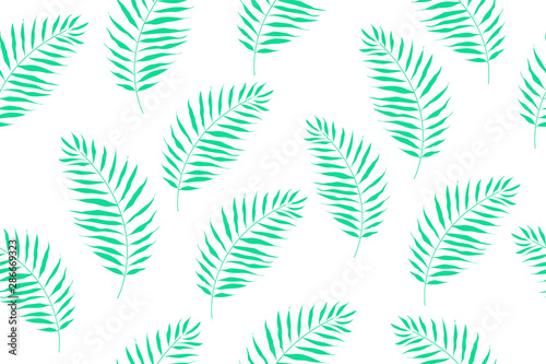 Seamless pattern of palm leaves. Vector drawing.