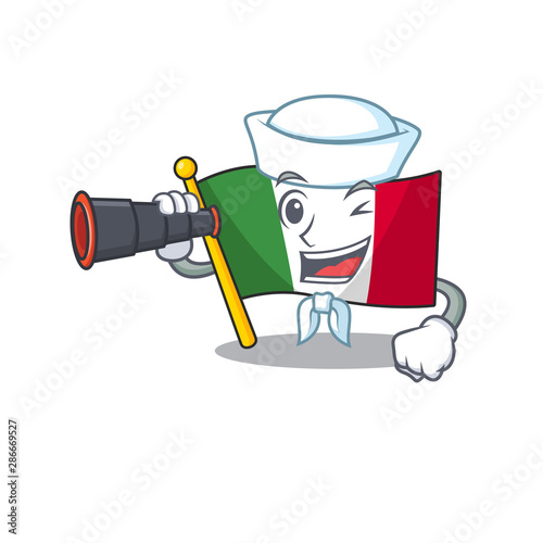 Sailor with binocular italy flags isolated wth the cartoon
