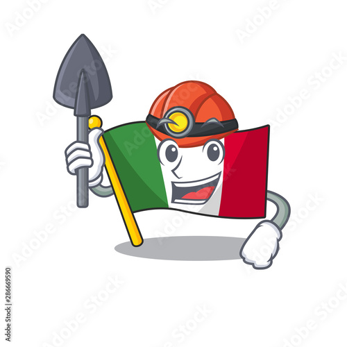 Miner italy flags isolated wth the cartoon