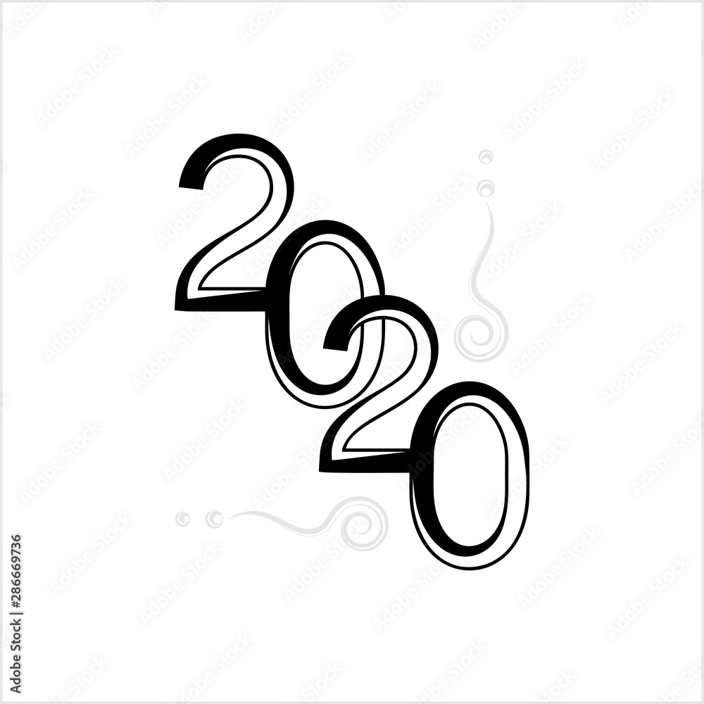 Fototapeta premium Two Thousand And Twenty Calligraphy Year Icon, 2020, Twenty Twenty Year Logo