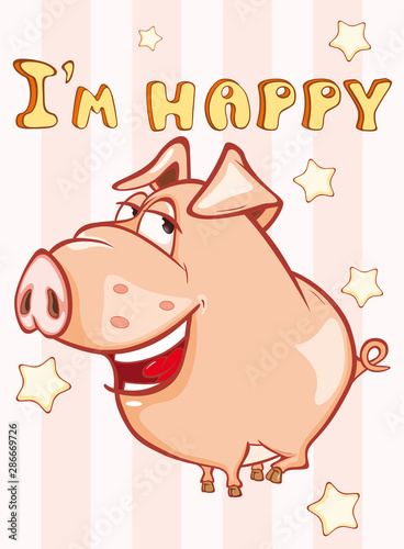 Happy Birthday Card Little Pig. Vector Greeting Card. Happy Moment. Congratulation. 