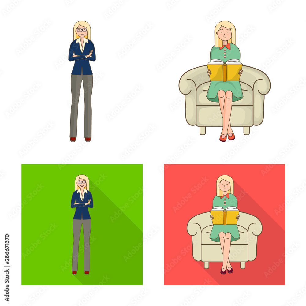 Isolated object of posture and mood symbol. Collection of posture and female stock vector illustration.