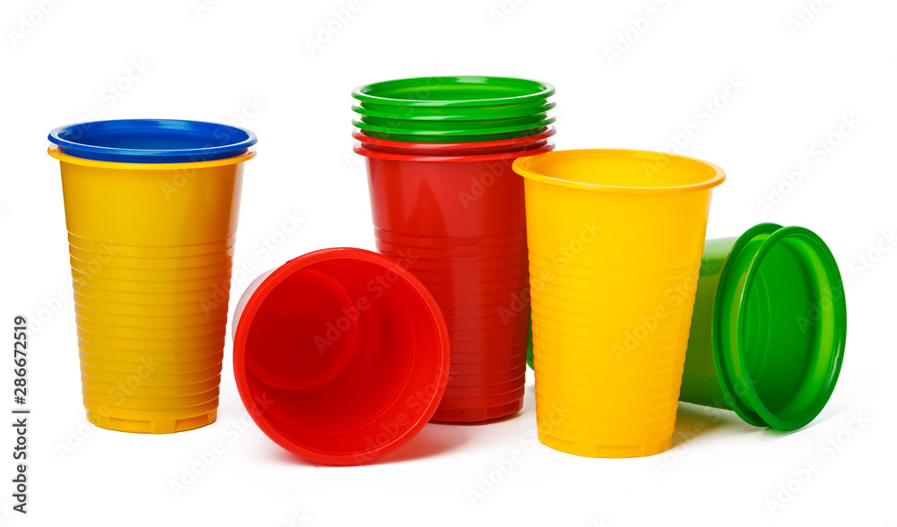 Colored plastic cups isolated on white background Colored plastic cups isolated on white background