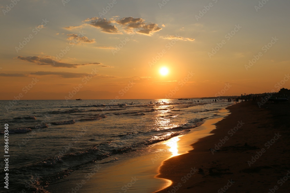 Sunset ocean horizon sky clouds sunset landscape.Antalya /Turkey