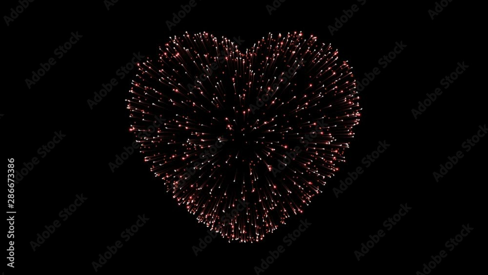 Heart shape fireworks. The lights are shining and flying away.