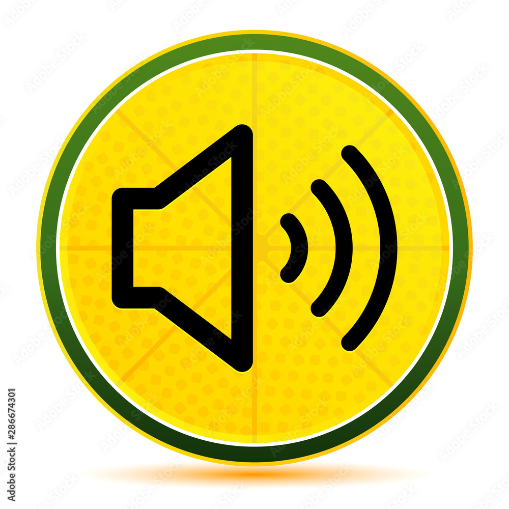 Volume speaker icon lemon lime yellow round button illustration Volume speaker icon lemon lime yellow round button illustration