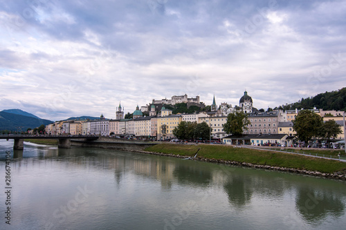 Diferents views of Salzburg skyline with Festung Hohensalzburg and Salzach river in summer, Salzburg, Salzburger Land, Austria photo
