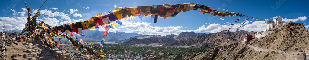 Panorama of Tsemo Gompa, in Leh, Ladakh - obrazy, fototapety, plakaty 