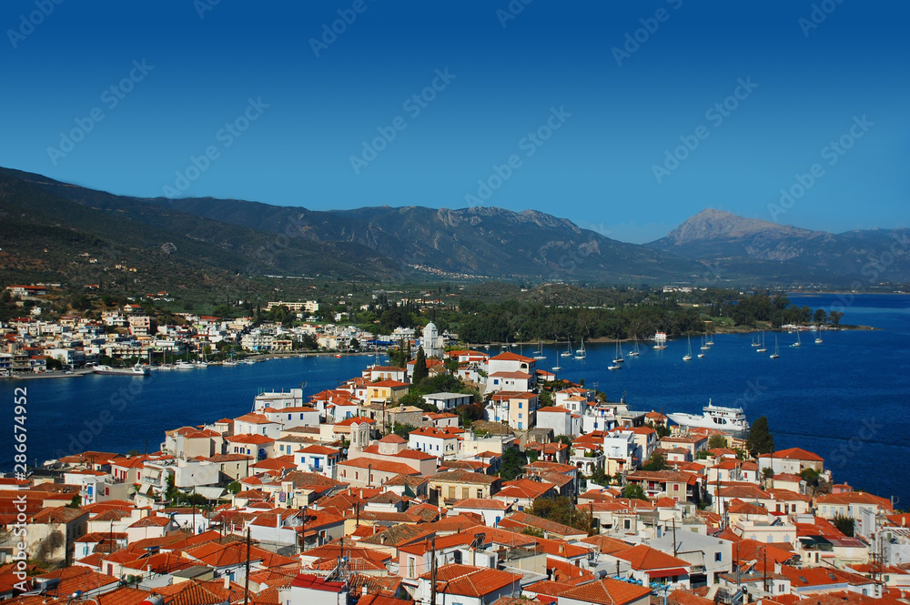 Picturesque Greek island called Poros in summer.