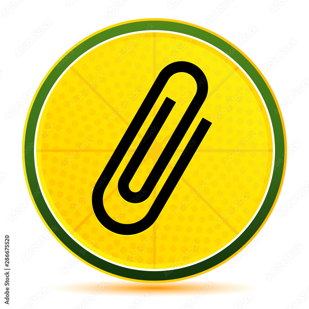 Paper clip icon lemon lime yellow round button illustration Paper clip icon lemon lime yellow round button illustration