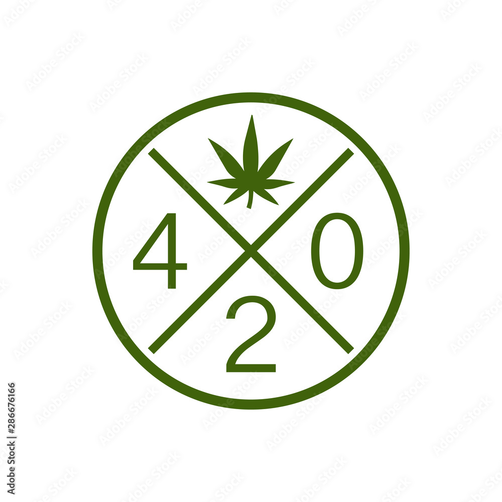Vector illustration of 420 icon. Logo with hemp leaf Stock Vector