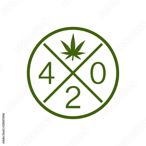 Vector illustration of 420 icon. Logo with hemp leaf
