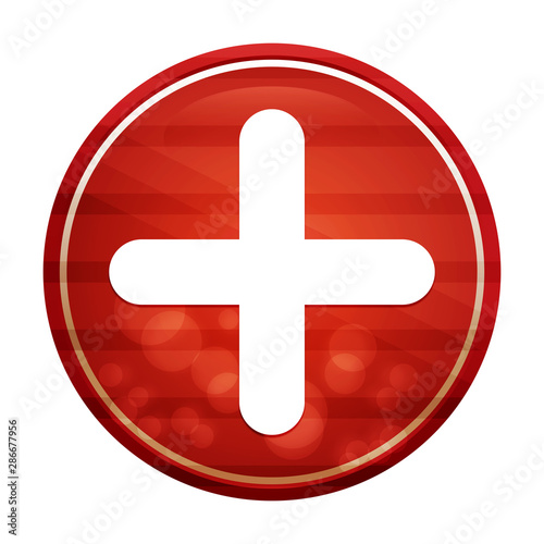 Plus icon realistic diagonal motion red round button illustration