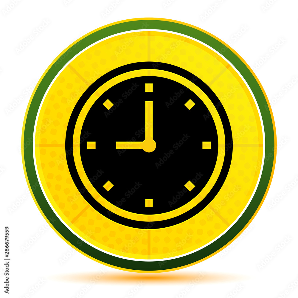 Clock icon lemon lime yellow round button illustration