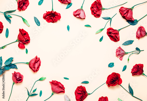 Pink flower Lisianthus blossom pattern on pink background.