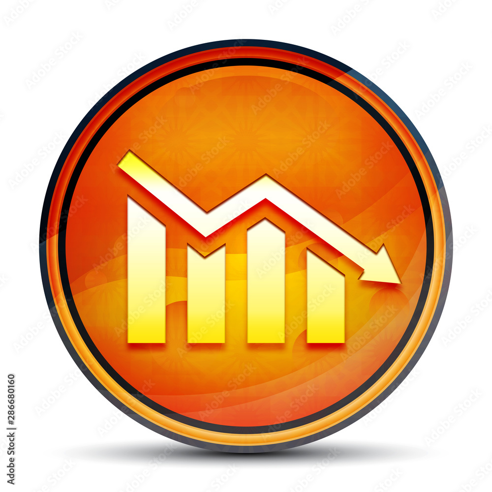 Statistics down icon shiny bright orange round button illustration Statistics down icon shiny bright orange round button illustration