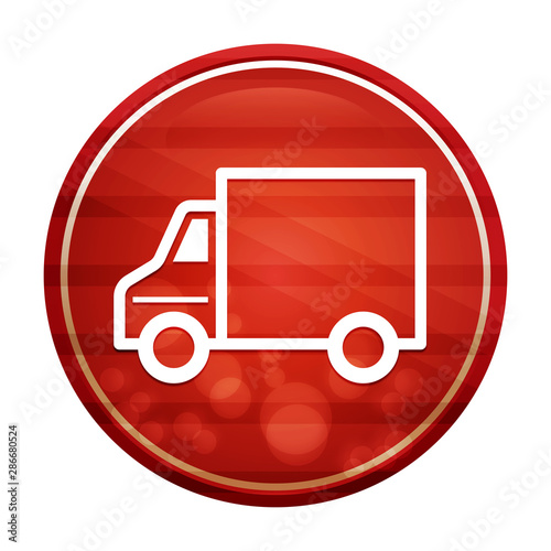 Delivery truck icon realistic diagonal motion red round button illustration