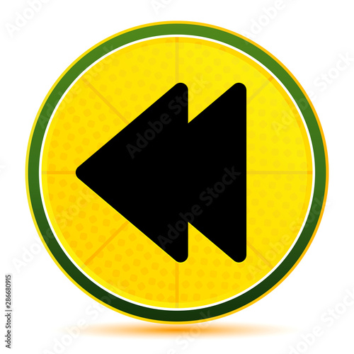 Jump backward icon lemon lime yellow round button illustration