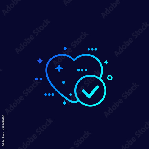heart and tick, check mark, vector icon