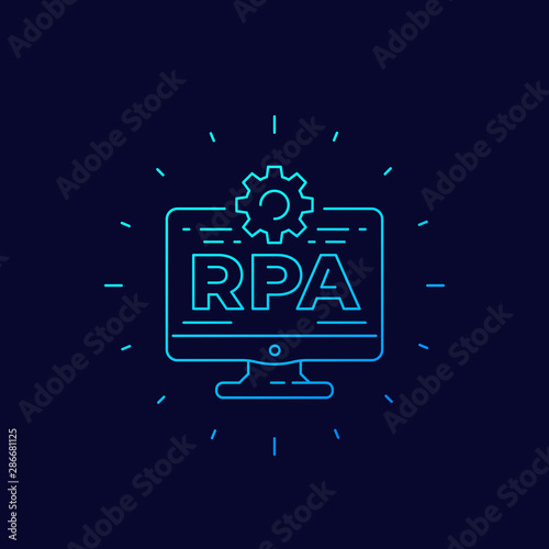 RPA, Robotic process automation, vector line icon