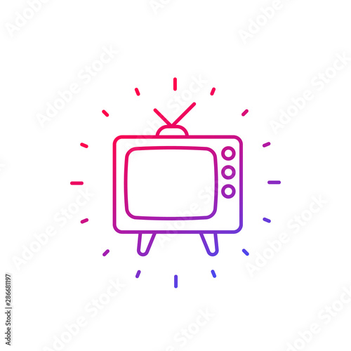 tv with antenna, old television icon, linear design