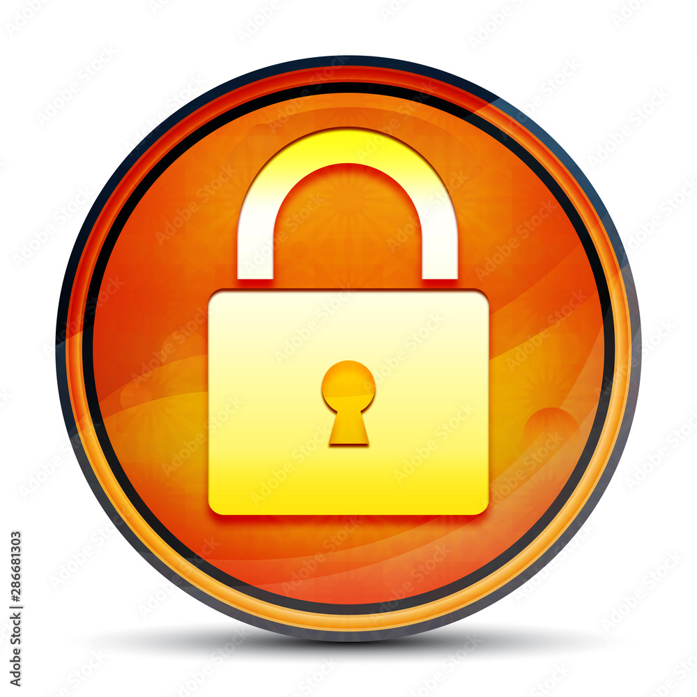 Padlock close icon shiny bright orange round button illustration Padlock close icon shiny bright orange round button illustration
