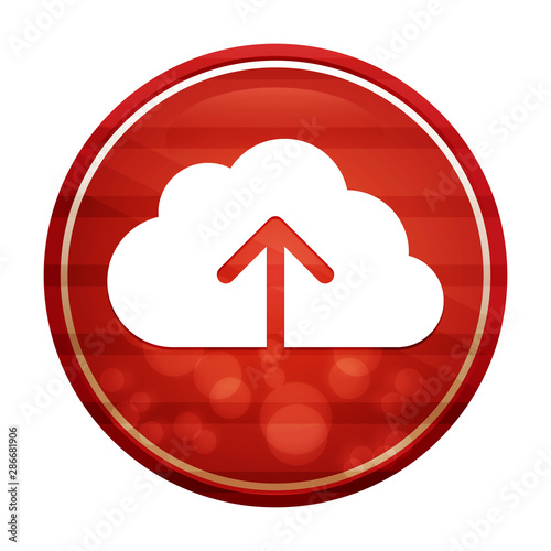 Cloud upload icon realistic diagonal motion red round button illustration