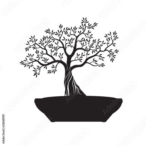 Black shape Bonsai Tree on white background. Vector Illustration and concept pictogram.