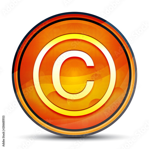 Copyright symbol icon shiny bright orange round button illustration