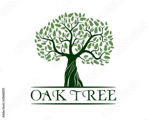 Green Isolated Oak Tree on white background. Vector Illustration and concept pictogram.