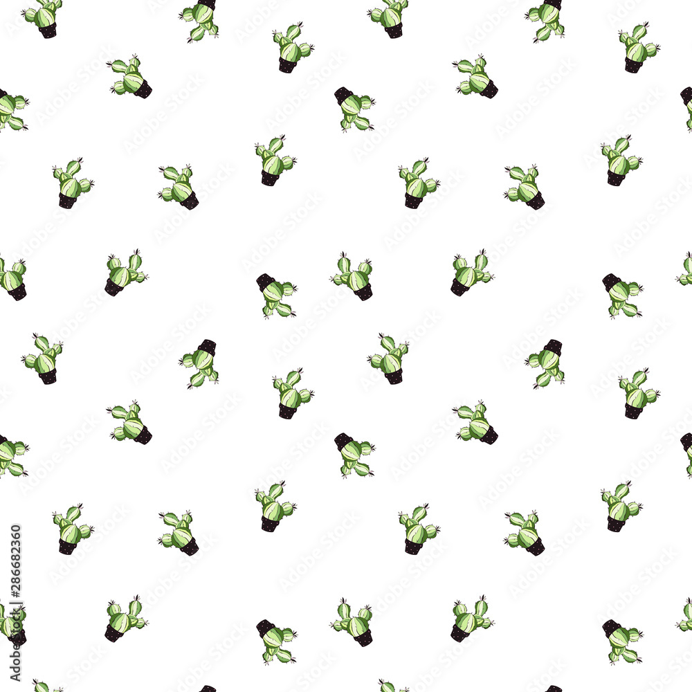 Seamless cactus pattern. Repetitive hand draw objects of green, rose, yellowish and black colors. Seamless cactus pattern. Repetitive hand draw objects of green, rose, yellowish and black colors.
