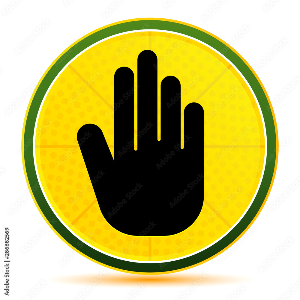 Obraz premium Stop hand icon lemon lime yellow round button illustration