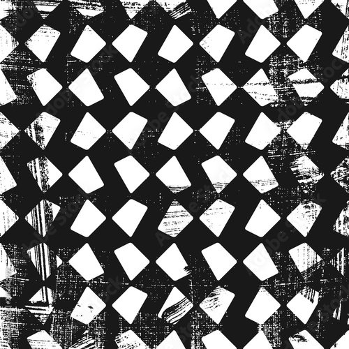 Grunge pattern with geometric shapes. Square black and white backdrop.