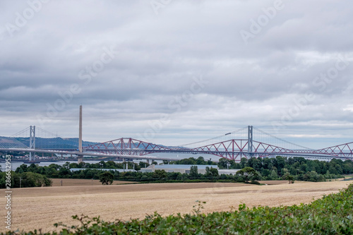 Forth bridges and Queensferry bridge crossing the River Forth in Scotland, UK